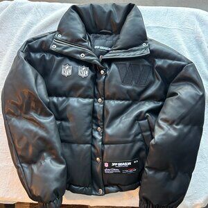 Women's Black Washington Commanders Faux Leather Puffer Jacket by Off Season